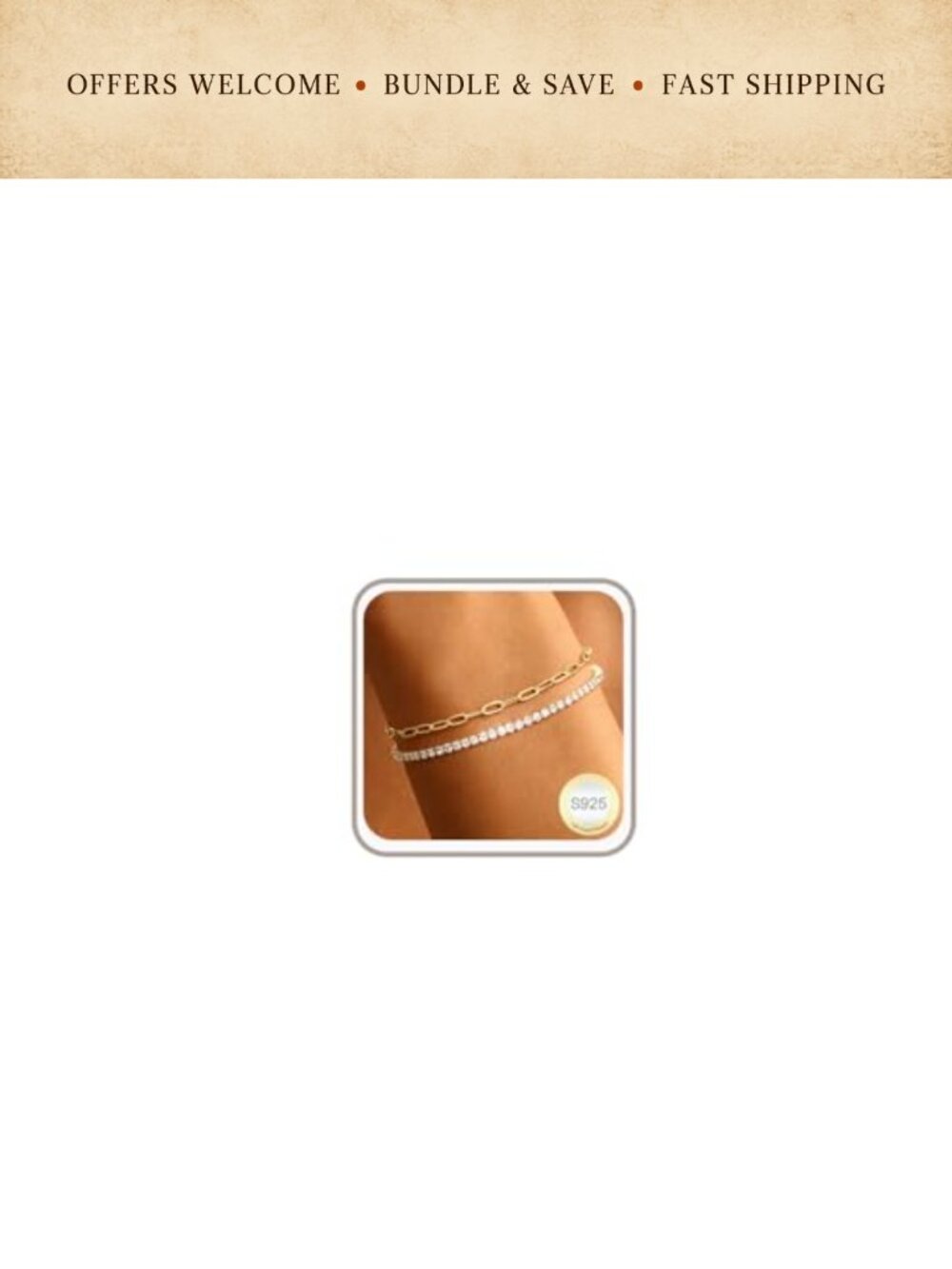 Gold Plated Layered Bracelet Set Paperclip Chain Beaded Stackable Women